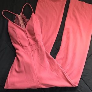 super pretty pink jumpsuit with lace